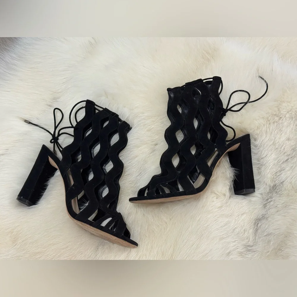 Alexandre Birman Loretta Black Suede Cutout Block Heels Size 41 /11 US $995 EUC - Picture 2 of 15